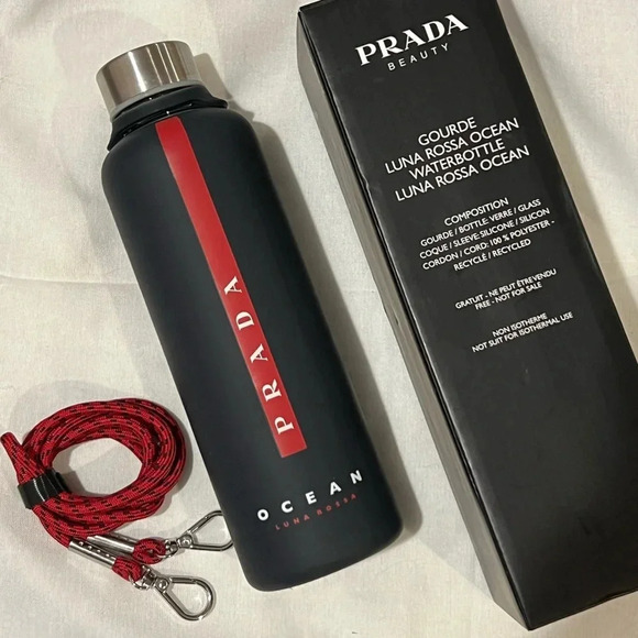 PRADA beauty Luna Rossa Ocean glass water bottle with silicon exterior NEW - Picture 1 of 9